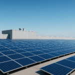 Impianto fotovoltaico industriale su tetto Impianto fotovoltaico industriale su tetto aziendale con pannelli orientati al sole con pannelli orientati al sole